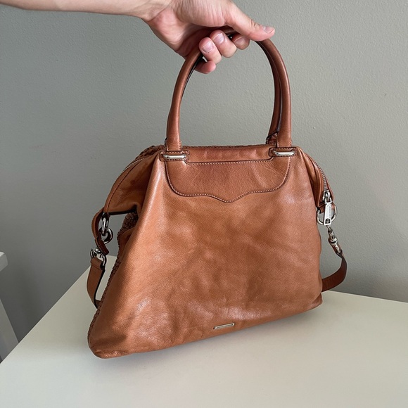 Rebecca Minkoff Bonnie Box Woven Almond Brown Leather Satchel Shoulder Bag - Picture 6 of 15